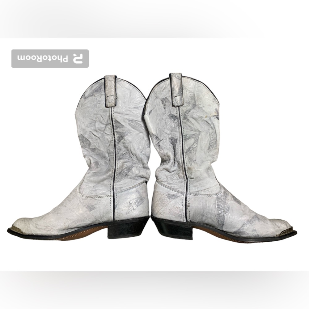 Capezio Vintage Leather Cowboy Boots Metal Toe Tip Western Grey White 6.5 M‎
